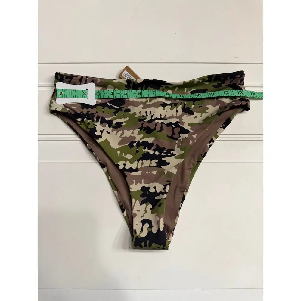 Skims NWT Women Sz M Logo Camo Camouflage Recycled Swim Mid Waist Bikini Bottoms